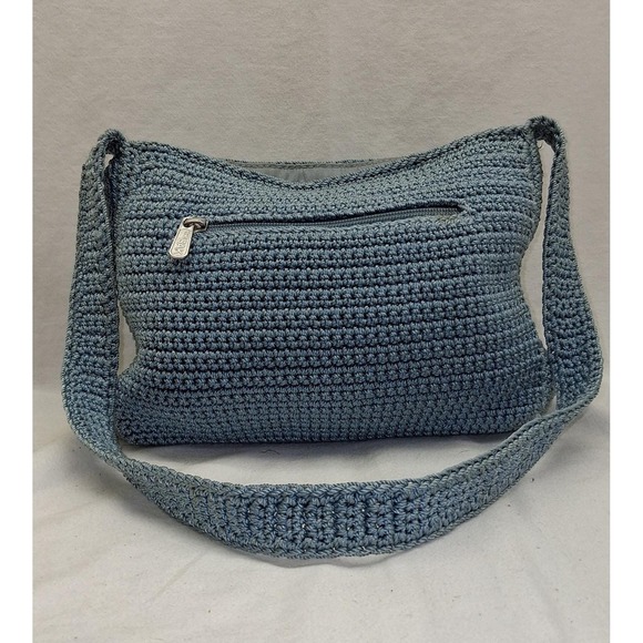 The Sak Original Crocheted Single Strap Shoulder Bag Turquoise Blue zip close - Picture 1 of 7